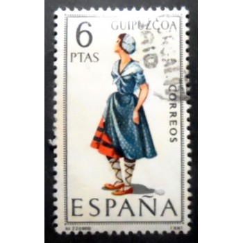 Imagem similar à do selo postal da Espanha de 1968 Girl in costume of Guipuzcoa U