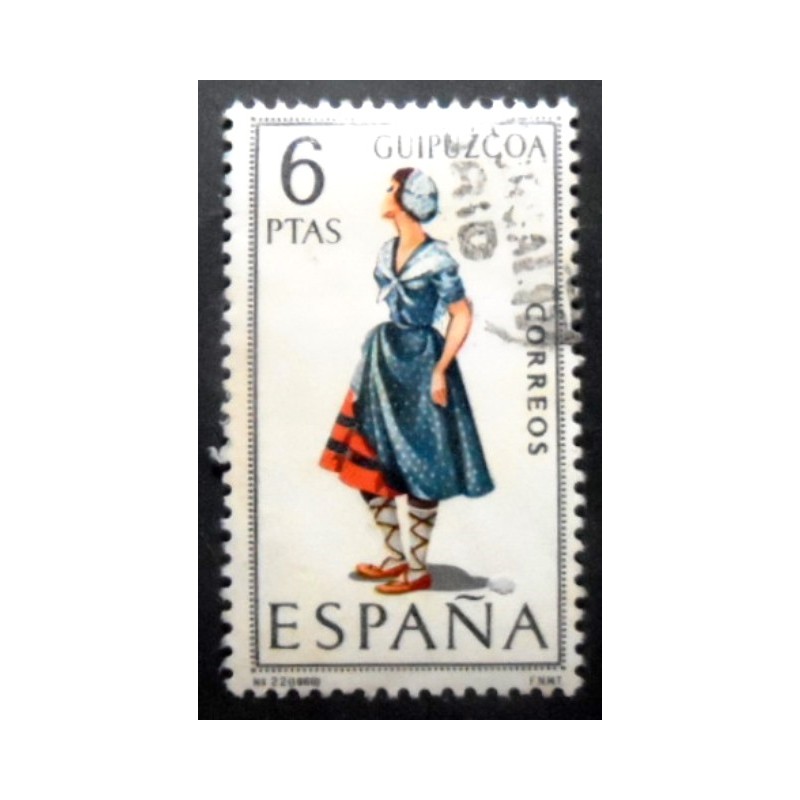 Imagem similar à do selo postal da Espanha de 1968 Girl in costume of Guipuzcoa U