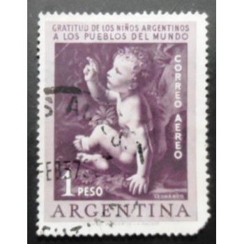 Selo postal da Argentina de 1956 Rock-grot-Madonna by Leonardo da Vinci