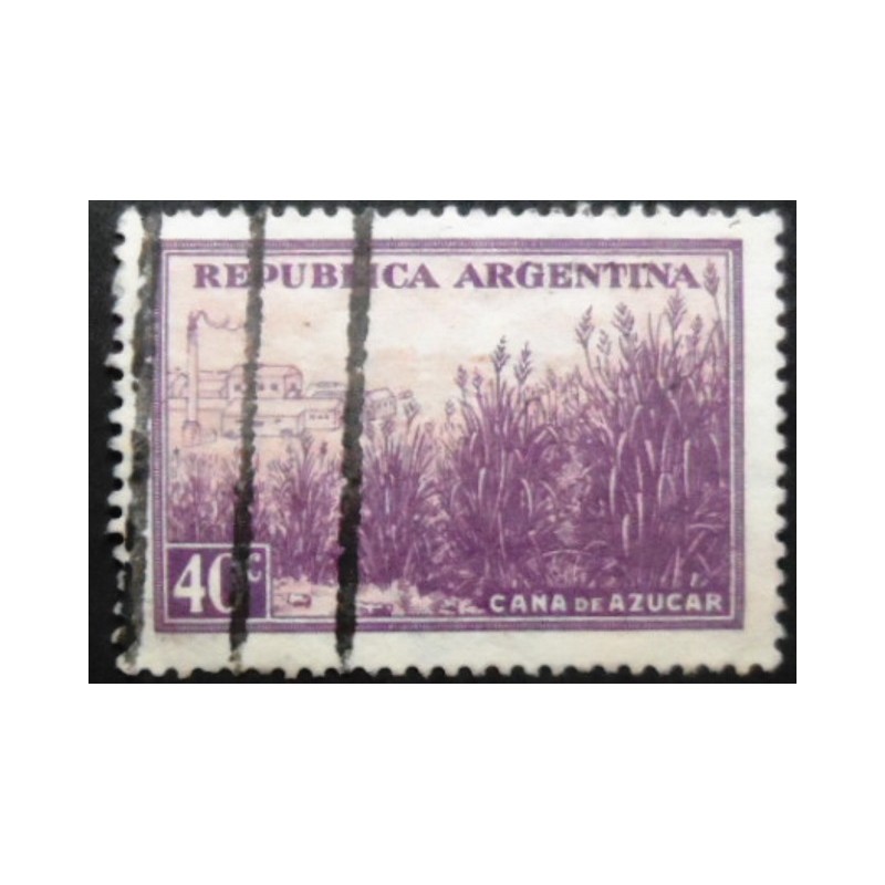 Imagem similar à do selo postal da Argentina de 1936 Sugarcane plantation SEV