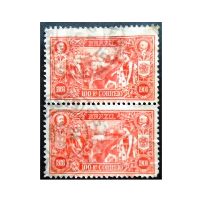 Par de selos postais do Brasil de 1908 Abertura dos Portos
