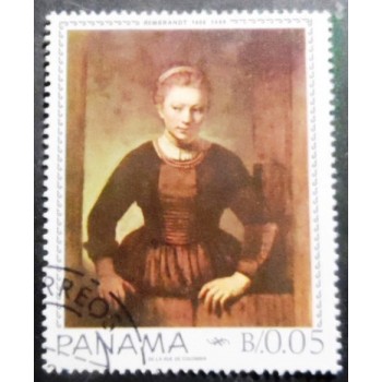 Selo postal do Panamá de 1967 Maiden in the Doorway by Rembrandt