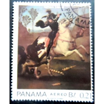 Selo postal do Panamá de 1967 St. George and the Dragon by Raphael