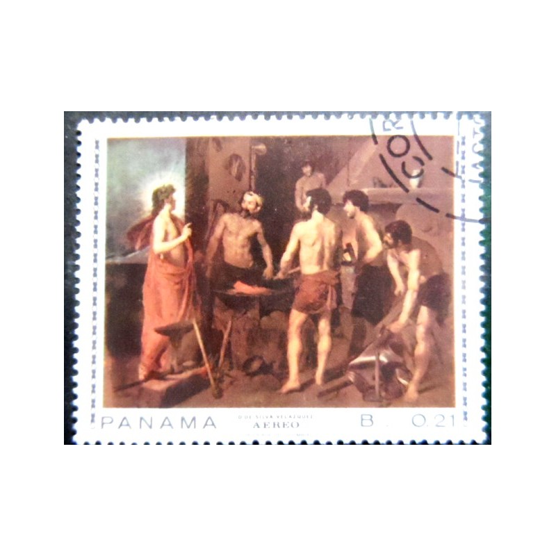 Selo postal do Panamá de 1967 The Blacksmith´s Shop by Diego Velazquez