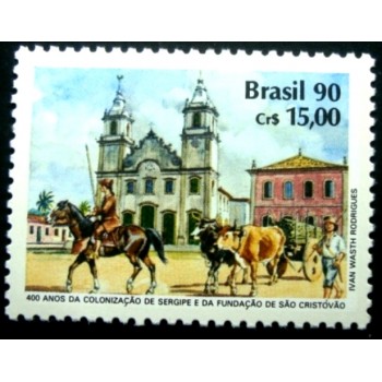 Selo postal do Brasil de 1990 400 Anos da Colonização de Sergipe M