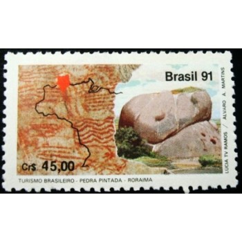 Selo postal do Brasil de 1991 Pedra Pintada M