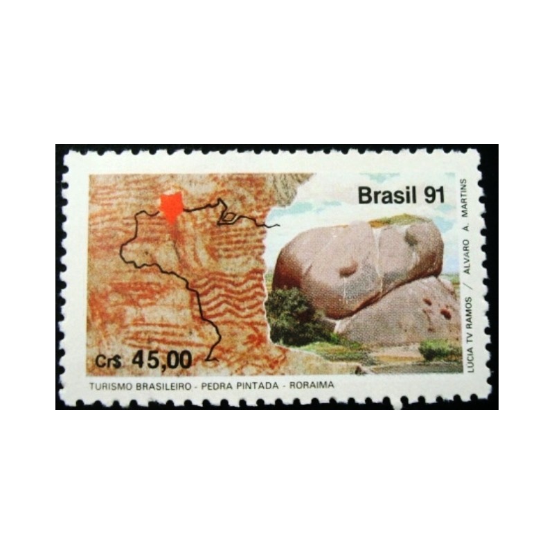 Selo postal do Brasil de 1991 Pedra Pintada M