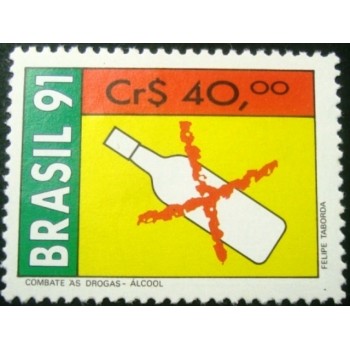 Selo postal de 1991 Combate as Drogas Álcool M