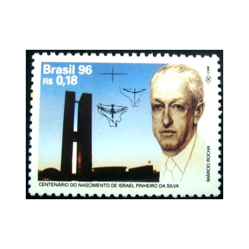 Selo postal do Brasil de 1996 Israel Pinheiro da Silva M