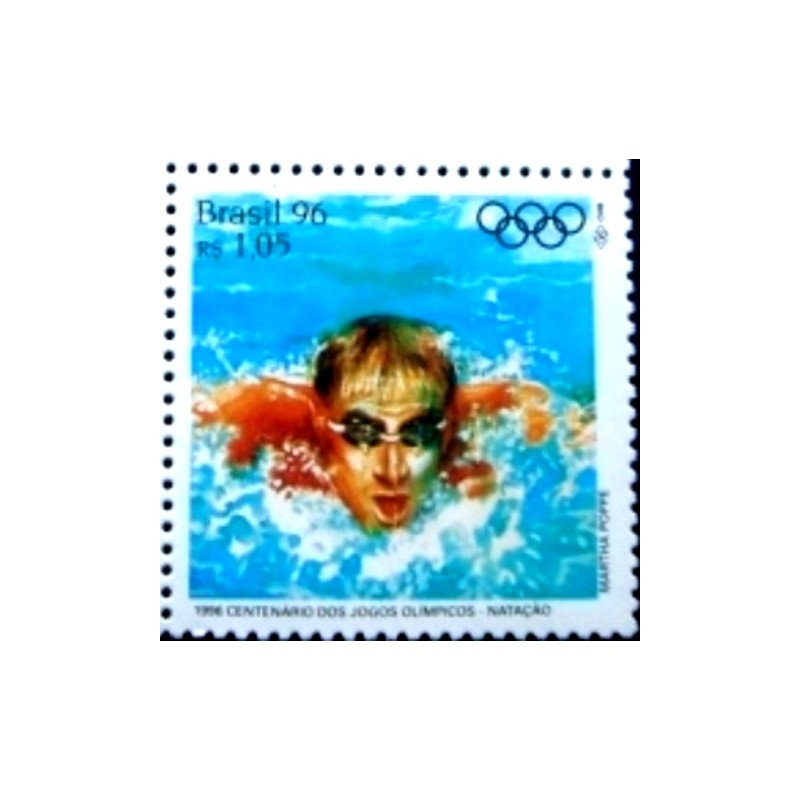 Selo postal do Brasil de 1975 Natação M