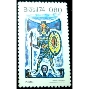 Selo postal do Brasil de 1974 Zumbi M