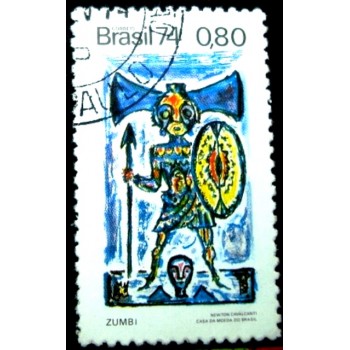 Selo postal do Brasil de 1974 Zumbi MID