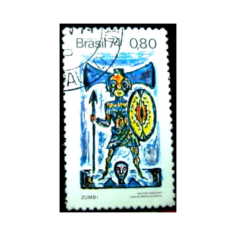 Selo postal do Brasil de 1974 Zumbi MID