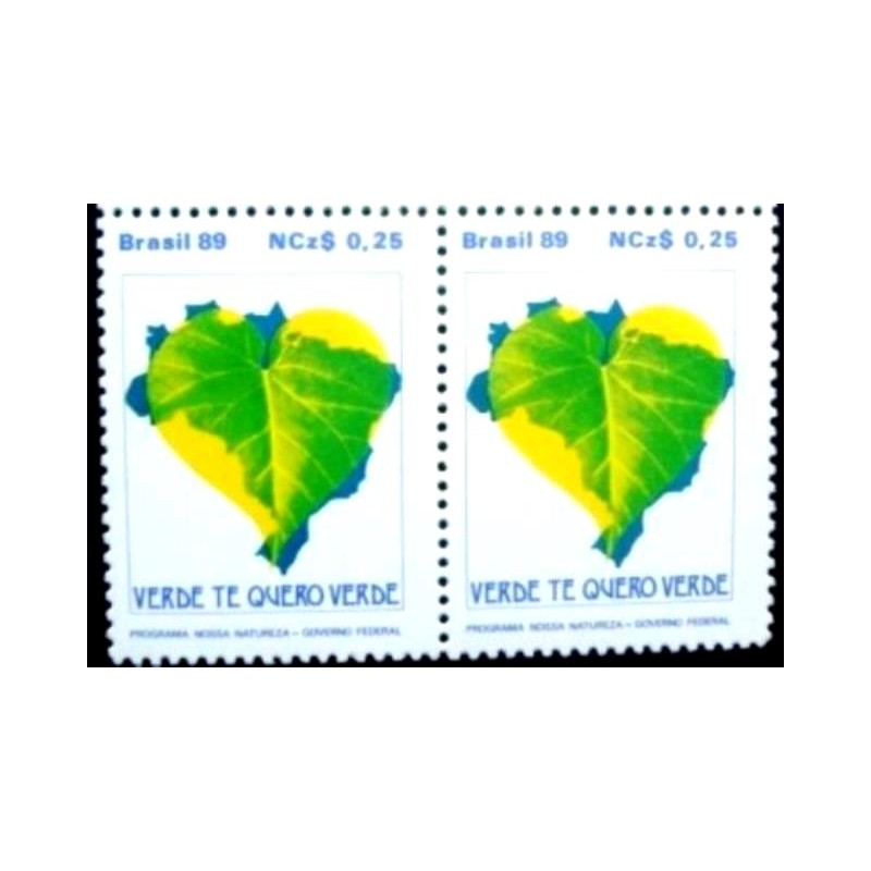 Par de selos postais do Brasil de 1989 Verde