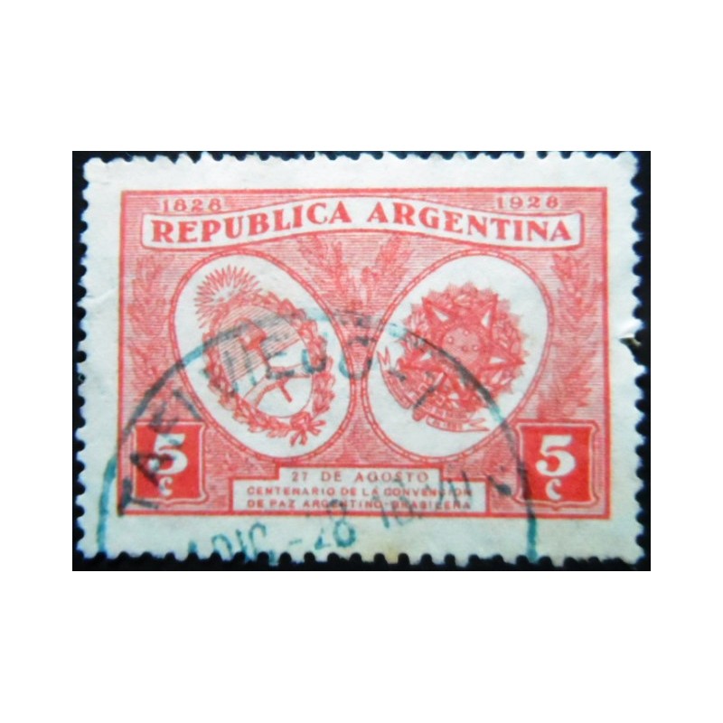 Selo postal da Argentina de 1928 Centennial peace with Brazil U