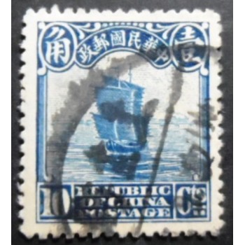 Selo postal da China de 1913 Junk Ship 10 U