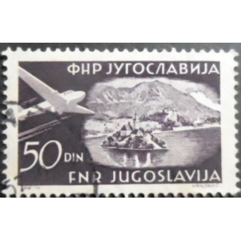 Selo postal da Iugoslávia de 1951 Lake Bled with islands