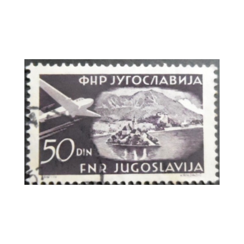 Selo postal da Iugoslávia de 1951 Lake Bled with islands