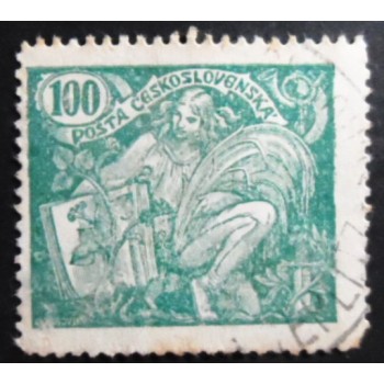Imagem similar à do selo postal da Tchecoslováquia de 1923 1923 Agriculture and Science 100 verde