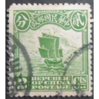 Selo postal da China de 1923 Junk Ship 2