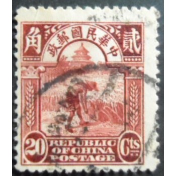 Selo postal da China de 1923 Reaper 20