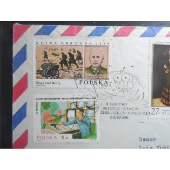 Envelope circulado em 1984 entre Polônia x Brasil - selos