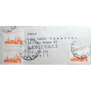 Envelope circulado em 1984 entre Polônia -  Brasil - selos 3