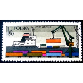 Selo postal da Polônia de 1976 Loading containers NCC