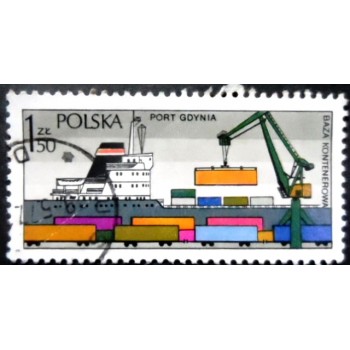 Selo postal da Polônia de 1976 Loading containers U