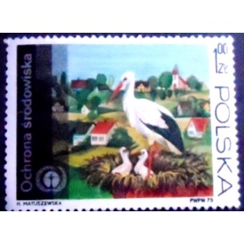 Selo postal da Polônia de 1973 White Stork's Nest M