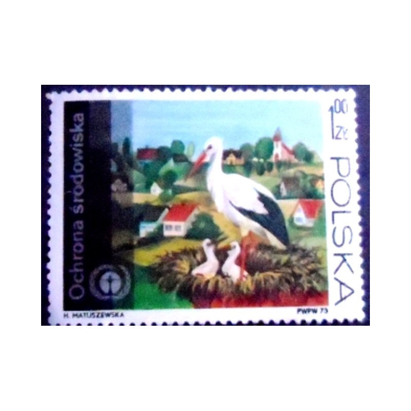 Selo postal da Polônia de 1973 White Stork's Nest M