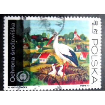 Selo postal da Polônia de 1973 White Stork's Nest U