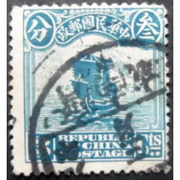 Selo postal da China de 1913 Junk Ship 10