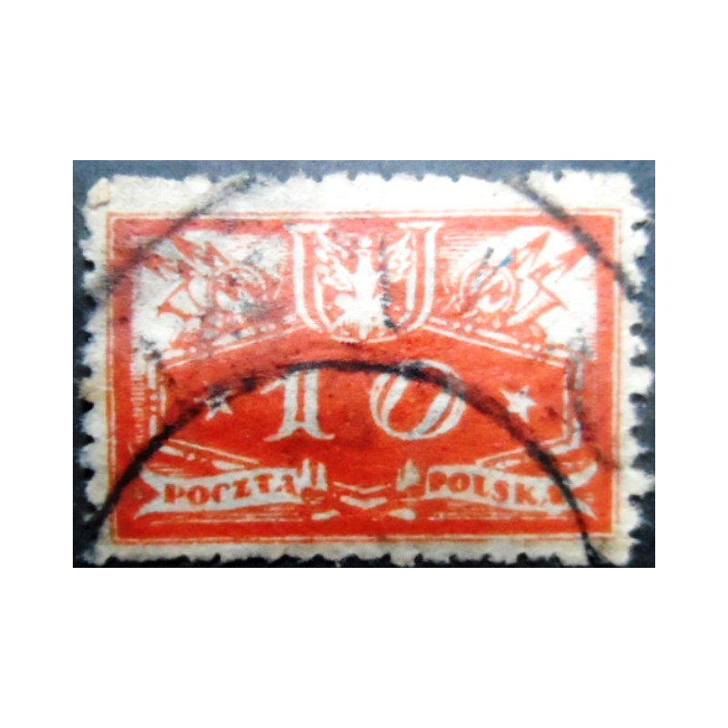 Selo postal da Polônia de 1920 Face Value below Coat of Arms 10