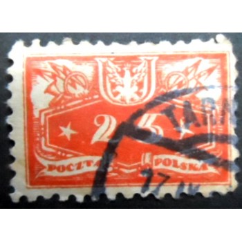 Selo postal da Polônia de 1920 Face Value below Coat of Arms 25