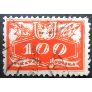Selo postal da Polônia de 1920 Face Value below Coat of Arms 100