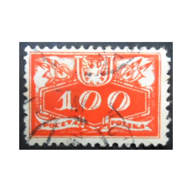 Selo postal da Polônia de 1920 Face Value below Coat of Arms 100