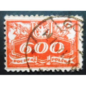 Selo postal da Polônia de 1920 Face Value below Coat of Arms 600