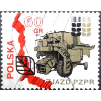 Selo postal da Polônia de 1971 "Bison" Combine Harvester