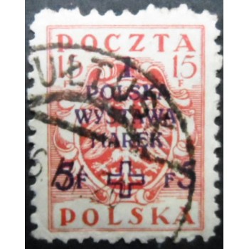 Selo postal da Polônia de 1919 Eagle on a baroque shield Surcharged 15+5