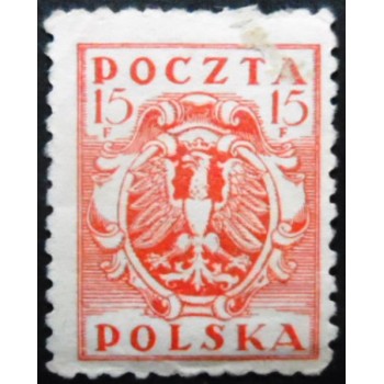 Selo postal da Polônia de 1919 Eagle on a baroque shield 15