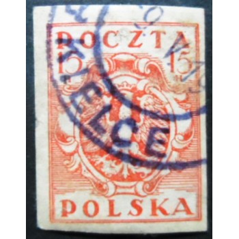 Selo postal da Polônia de 1919 Eagle on a Baroque Shield 15