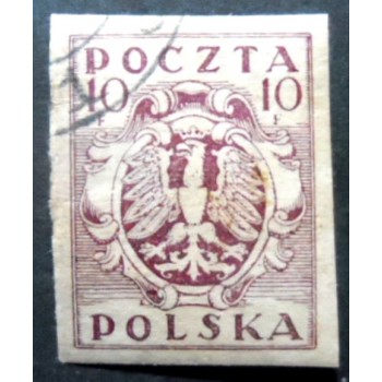 Selo postal da Polônia de 1919 Eagle on a Baroque Shield 10