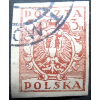 Selo postal da Polônia de 1919 Eagle on a Baroque Shield 3
