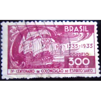 Imagem do Selo postal do Brasil de 1935 Caravela Portuguesa variedade C