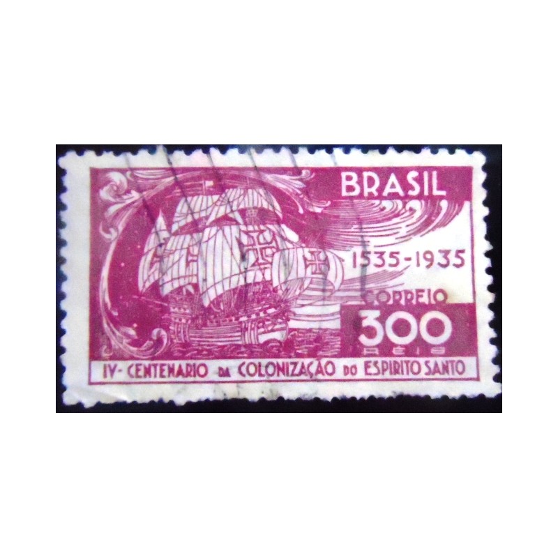 Imagem do Selo postal do Brasil de 1935 Caravela Portuguesa variedade C