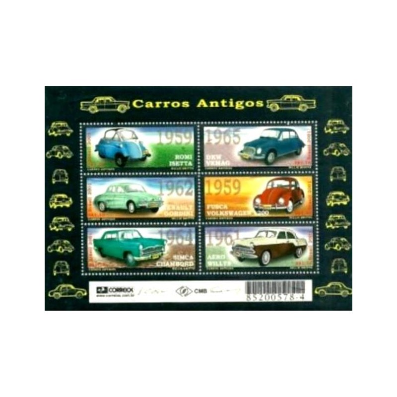 Bloco postal do Brasil de 2001 - Carros Antigos M