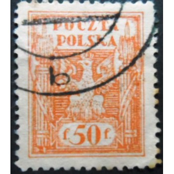 Selo postal da Polônia de 1922 Eagle on a baroque shield 50 U