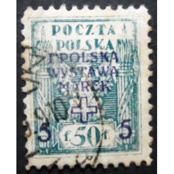 Selo postal da Polônia de 1919 Eagle Surcharged 50+5