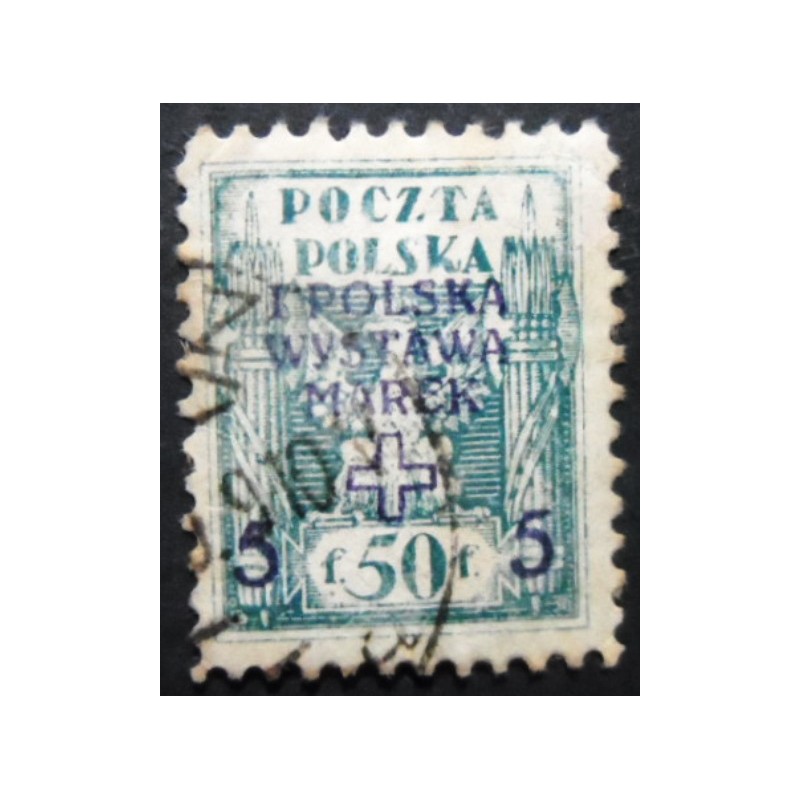 Selo postal da Polônia de 1919 Eagle Surcharged 50+5